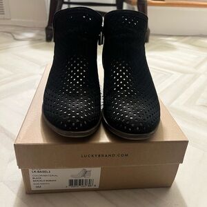 Lucky Brand Black Perforated Nubuck Ankle Booties